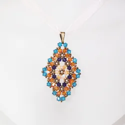 Pendant 45cm - Talia Rhombus M-Salmon Organza - Pendant 45cm - Laiton bronze